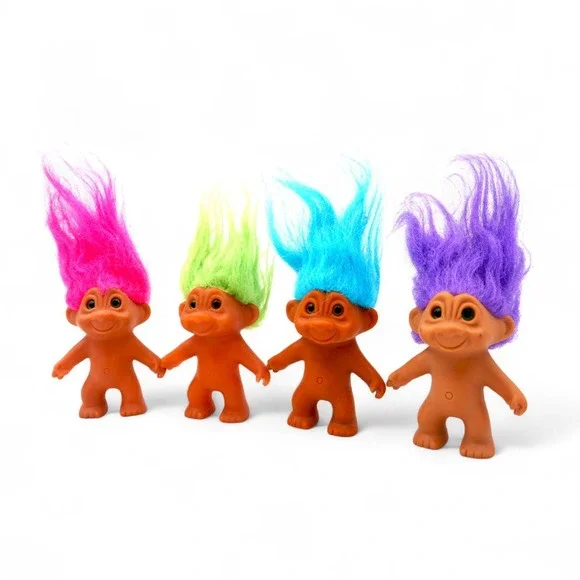 Vintage Russ Troll Doll Lot‎ Set of 4 Mini 3" Trolls Bright Neon Hair 90s Toys - Picture 3 of 10